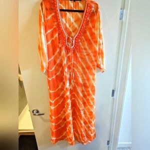Spiggia Dolce kaftan/swim suit coverup  Orange/White w beautiful beading XL